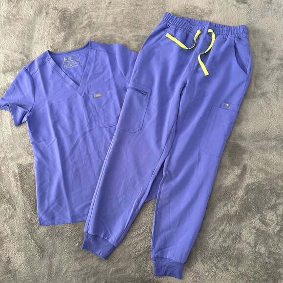 Figs Scrubs Set Blueberry Limited SMALL Catarina Top Uman Relaxed Jogger Pants - Picture 1 of 12